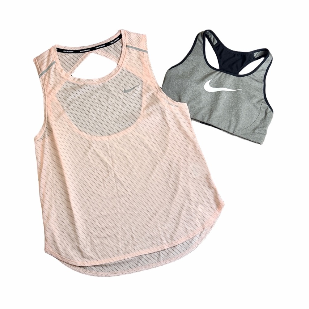 Nike Women’s Pink Breathe Mesh Running Tank/Nike Victory Shape High Support Bra - Picture 2 of 15